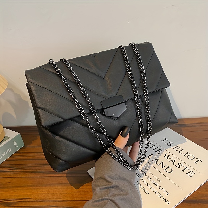 Chevron Quilted Shoulder Bag Womens Chain Decor Crossbody Bag Fashion  Embossed Handbag Purse, Shop On Temu And start Saving