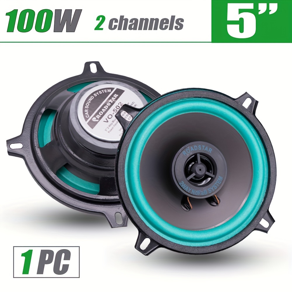 

1pc 5 Inch 100w 2-way Car Hifi Coaxial Speaker, Car Door Audio Music Stereo Tweeter Mid-woofer Full Range Frequency Speaker, Green, For Refit/replace