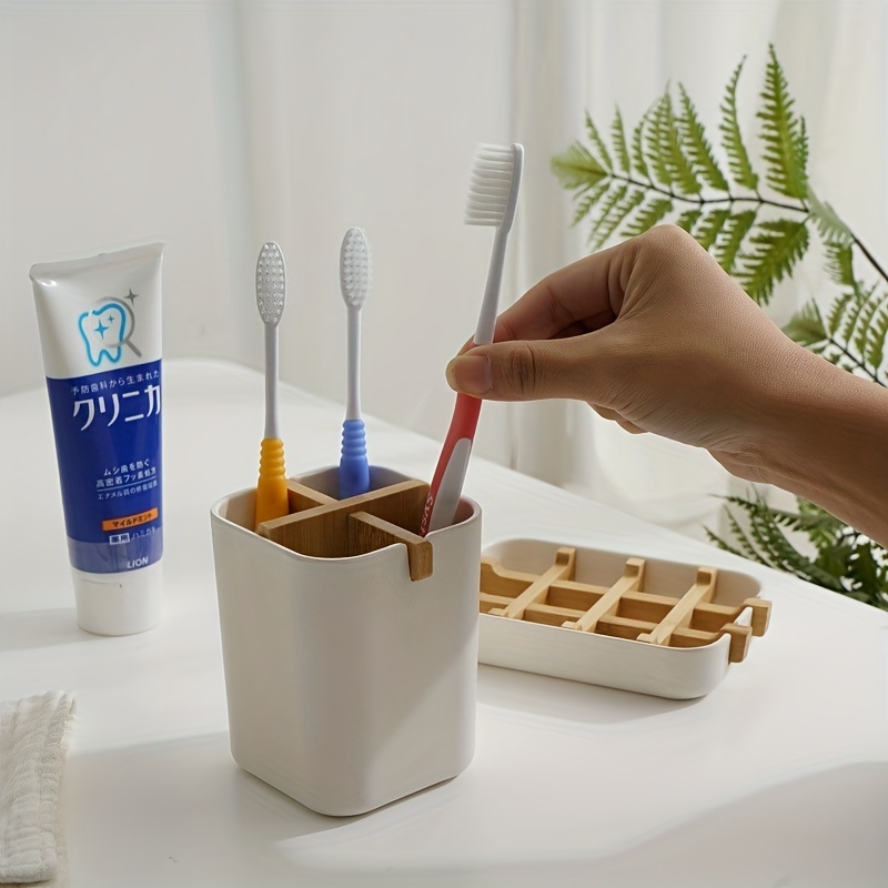 Soporte eléctrico para cepillos de dientes con 3 ranuras para cepillos de  dientes con separadores de bambú para baños, organizador de cepillos de