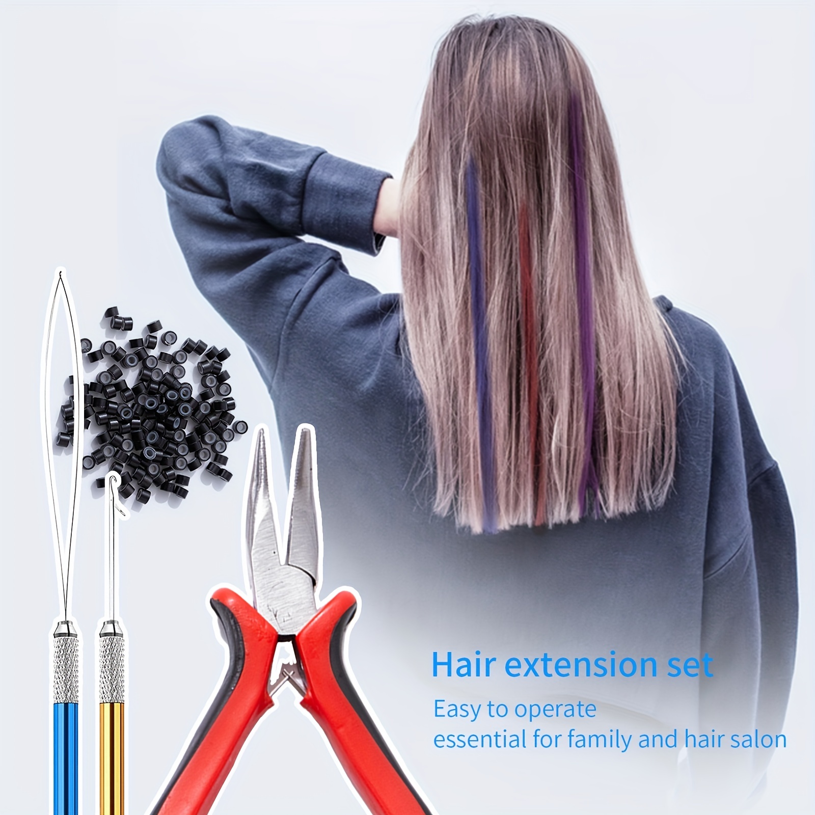 Hair Extension Beading Tool Kit 2 Pcs Pliers 600PCS Micro Silicone Lined  Beads