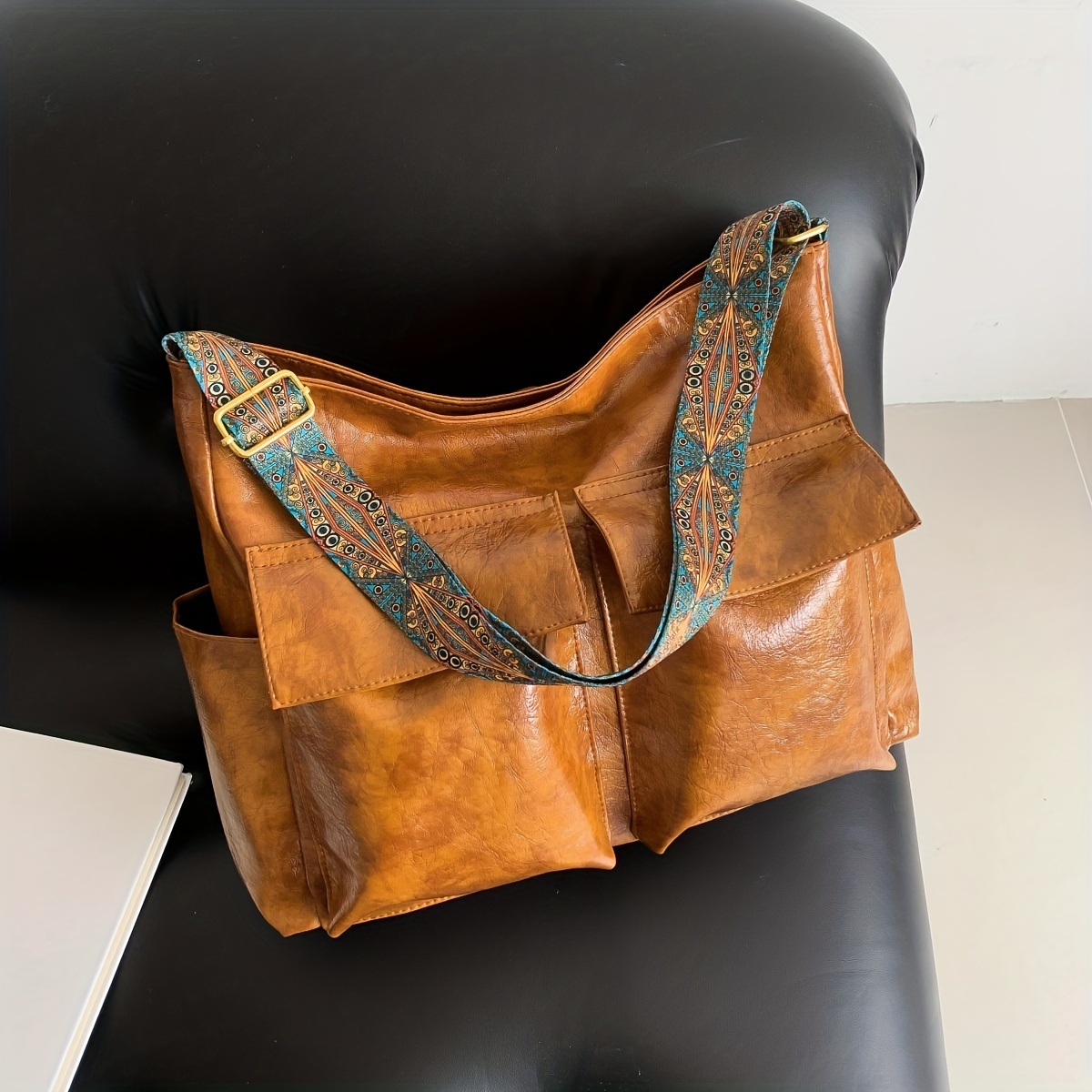 Handcrafted Black Leather Hobo-Style Boho Chic Shoulder Bag