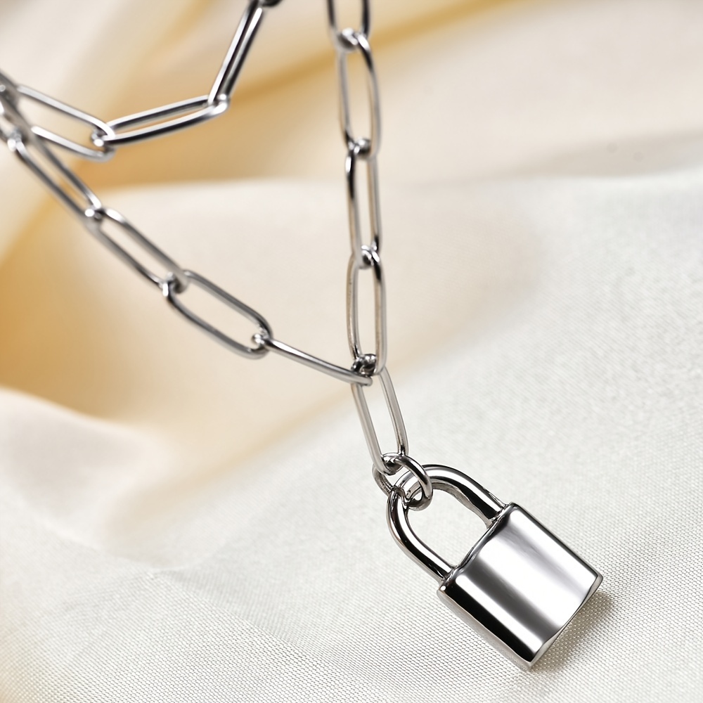 3 Layer Chain Necklace With Padlock