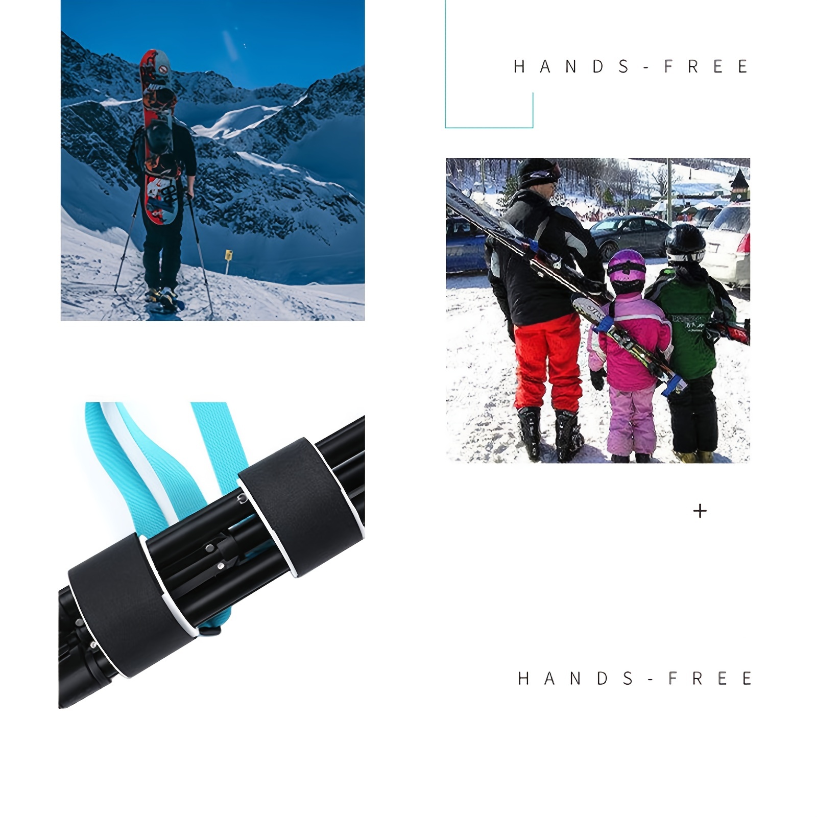 Adjustable Ski Carrier Straps and Backpack Belts with Kids Ski Pole Accessories