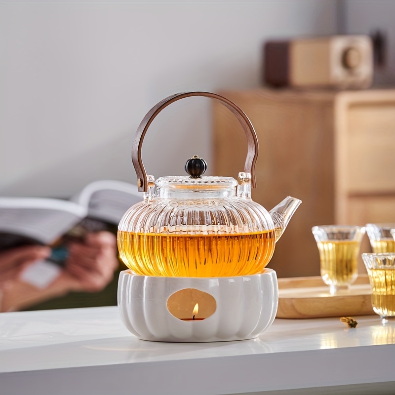 Glass Teapot With Tea Infuser, Pumpkin Shaped Pot, Heat Resistant