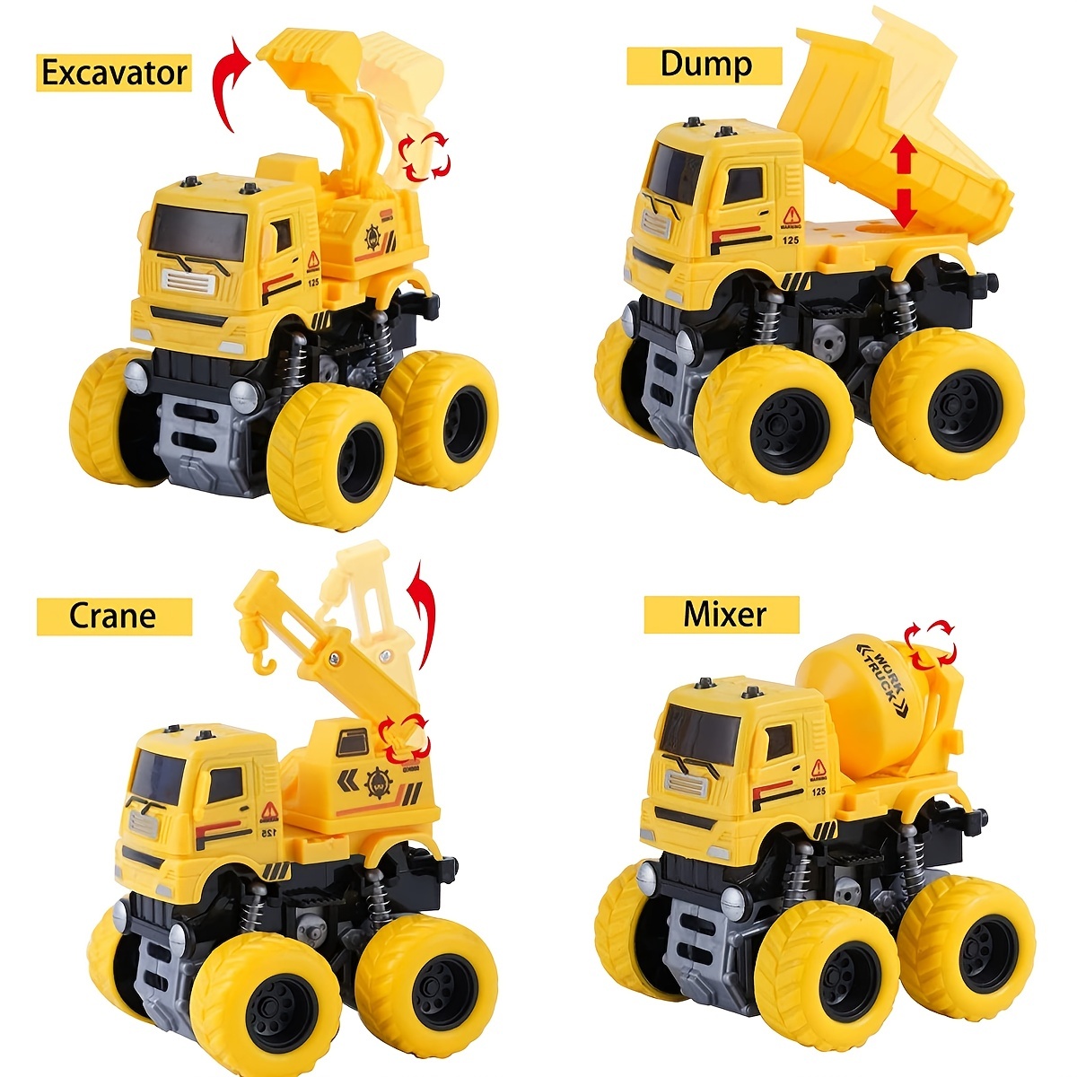 1 Pcs Construction Monster Truck Toys 4wd Car For Kids Excavator Mixer Crane  Dump Trucks Toy