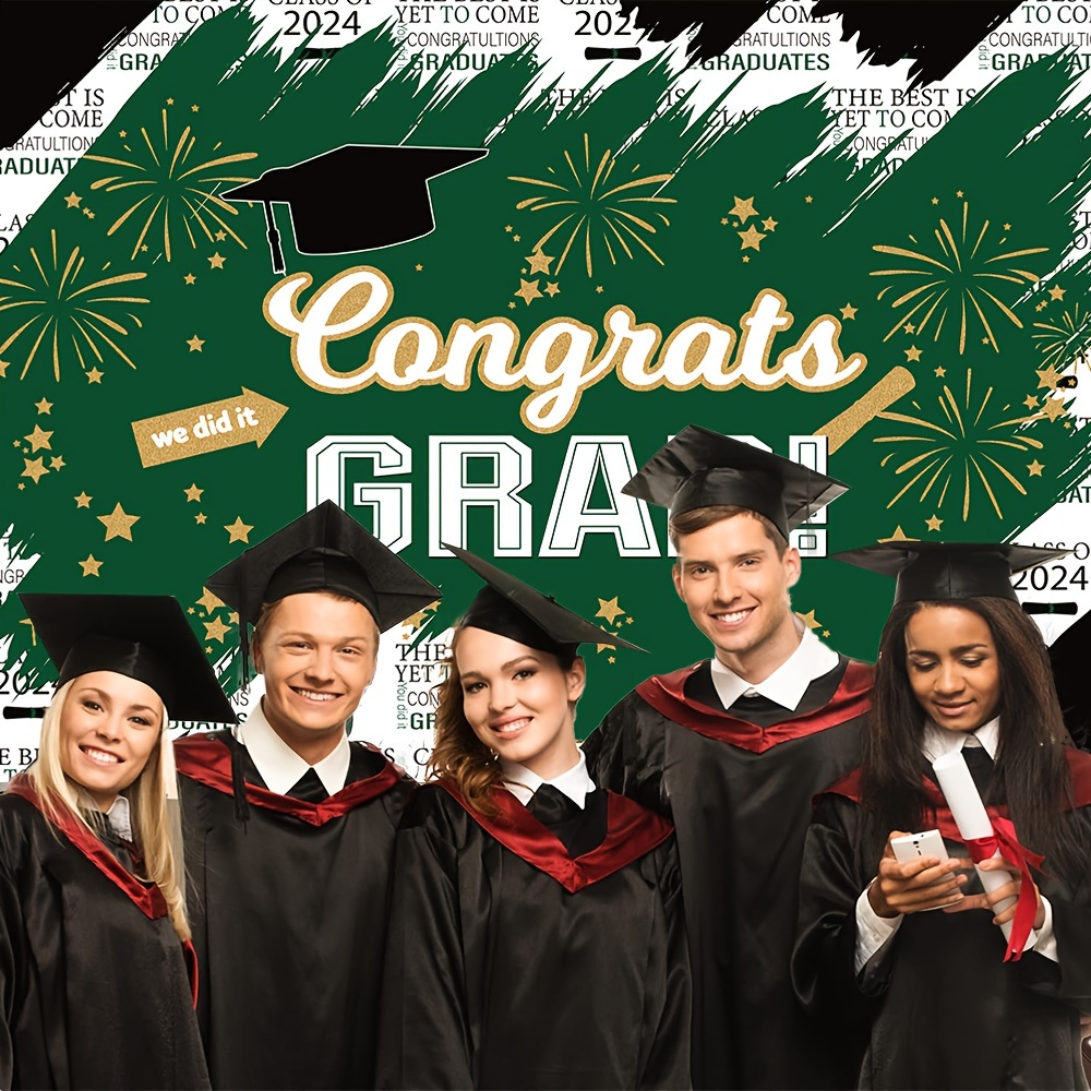 Green and Gold Graduation Decorations 2024 Congrats Grad Banner Backdrop  Graduation Decorations Class of 2024 Graduation Photo Booth Props College