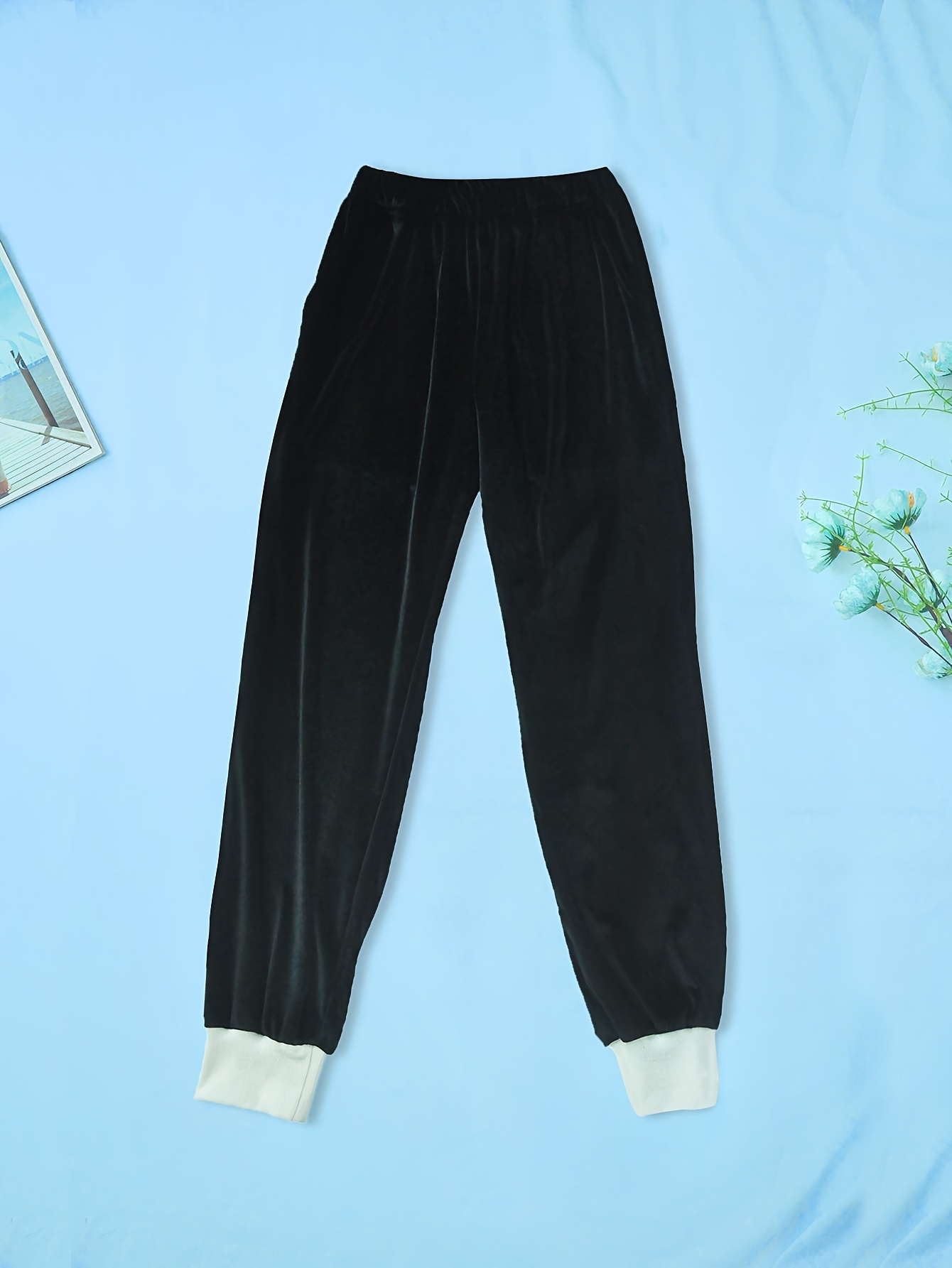 Letter Embroidery Lounge Pants, Warm & Soft Fuzzy Elastic