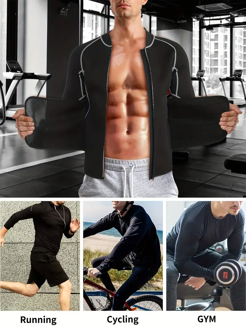 Men Sweat Sauna Vest Waist Trainer Suit Hot Polymer Shirt Workout Zipper  Body Shaper
