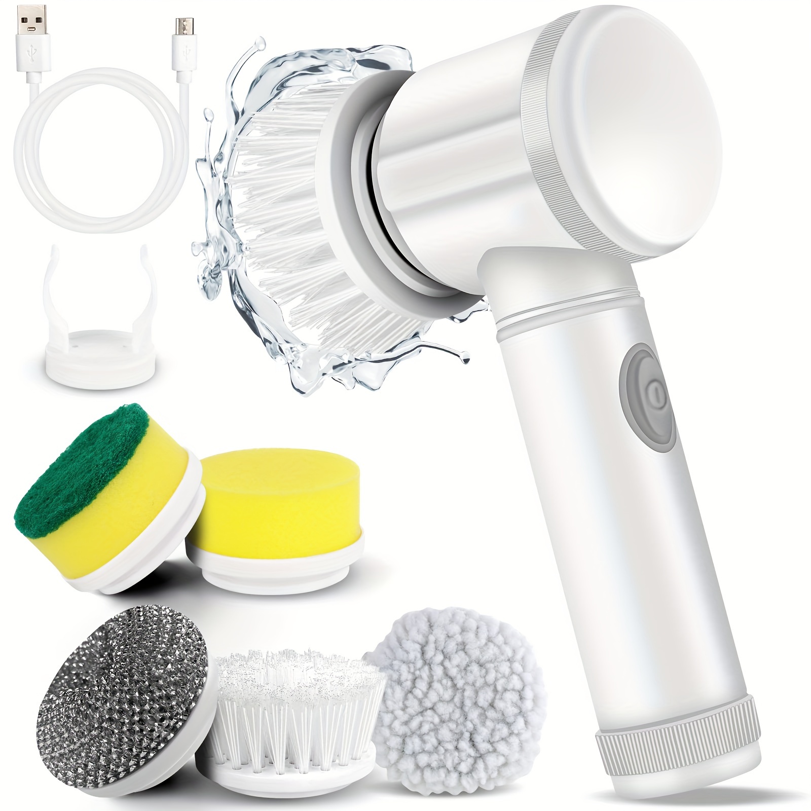 Powerful Cordless Electric Spin Scrubber 5 Replaceable Brush - Temu