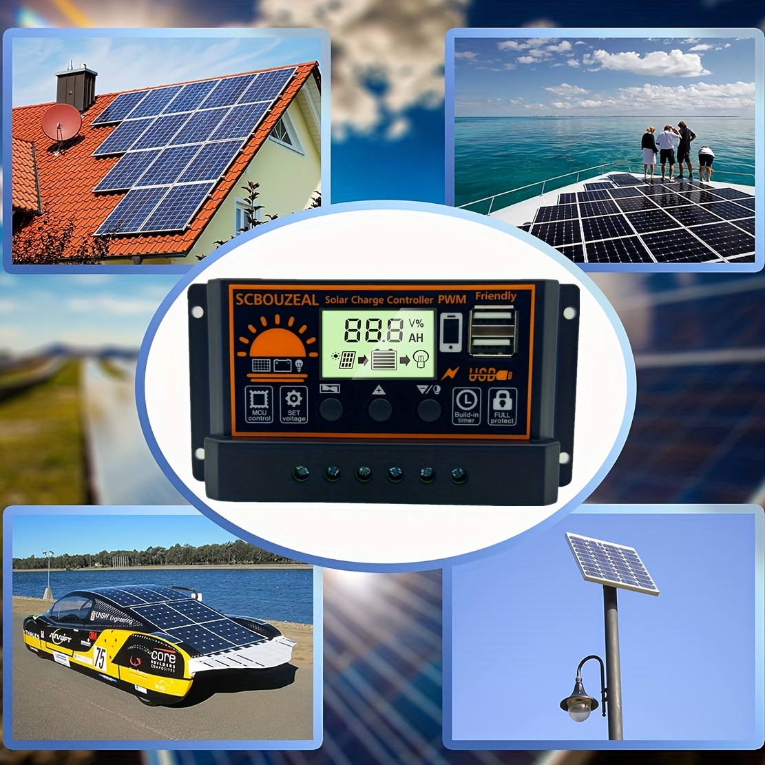 30A Solar Charge Controller 12V/ 24V PWM Solar Panel Timer & Setting Dual  USB