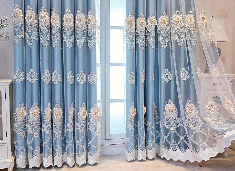 2 panels european romantic flowers embossed jacquard double layer blackout curtain for living room bedroom home decor grommet top window curtains details 6