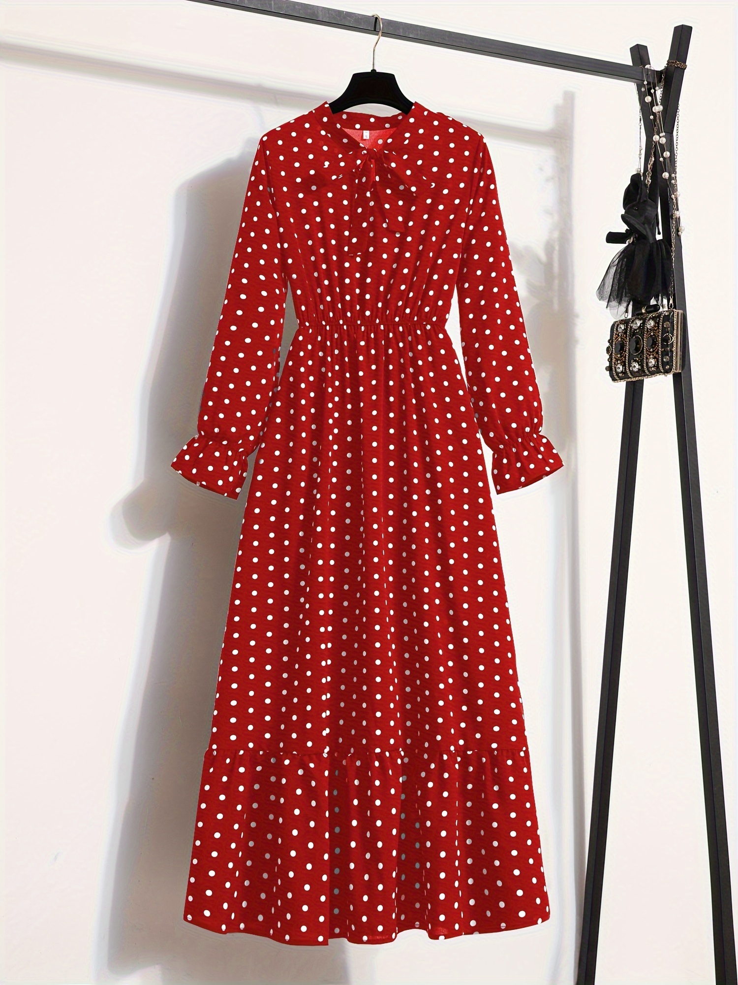 spring autumn casual dress long sleeve polka dot vacation - Temu