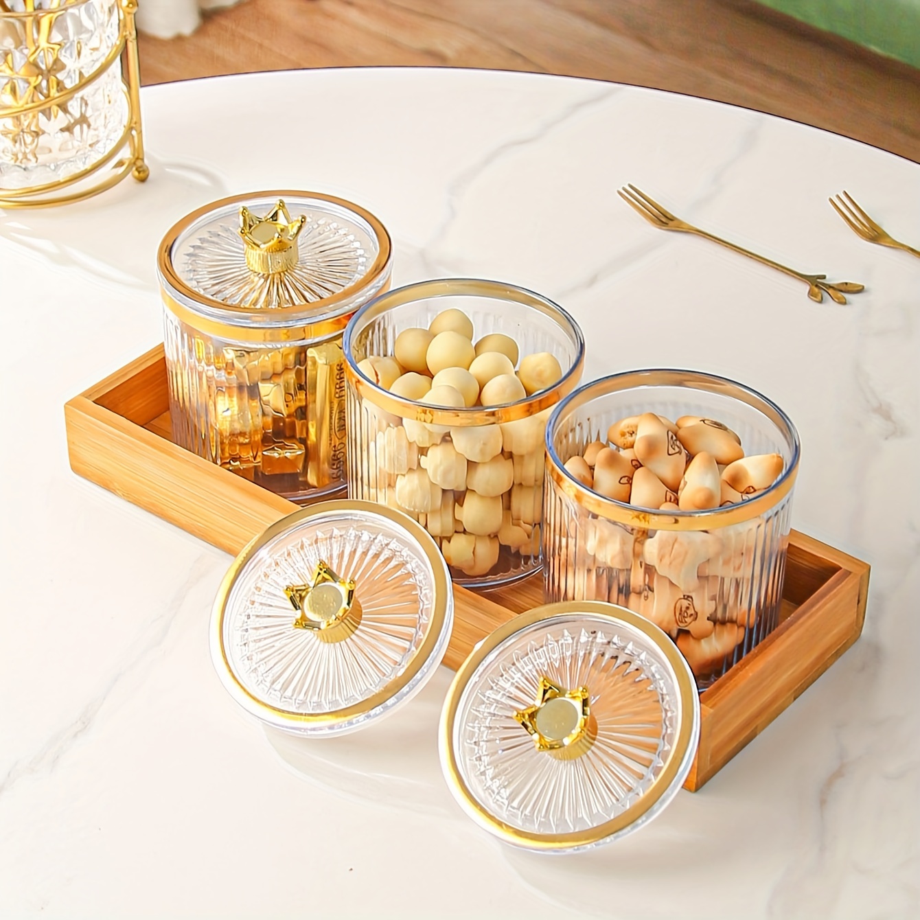 6 Jars & 1 Tray Nordic Creative Spice Jar Set With Gold Lids