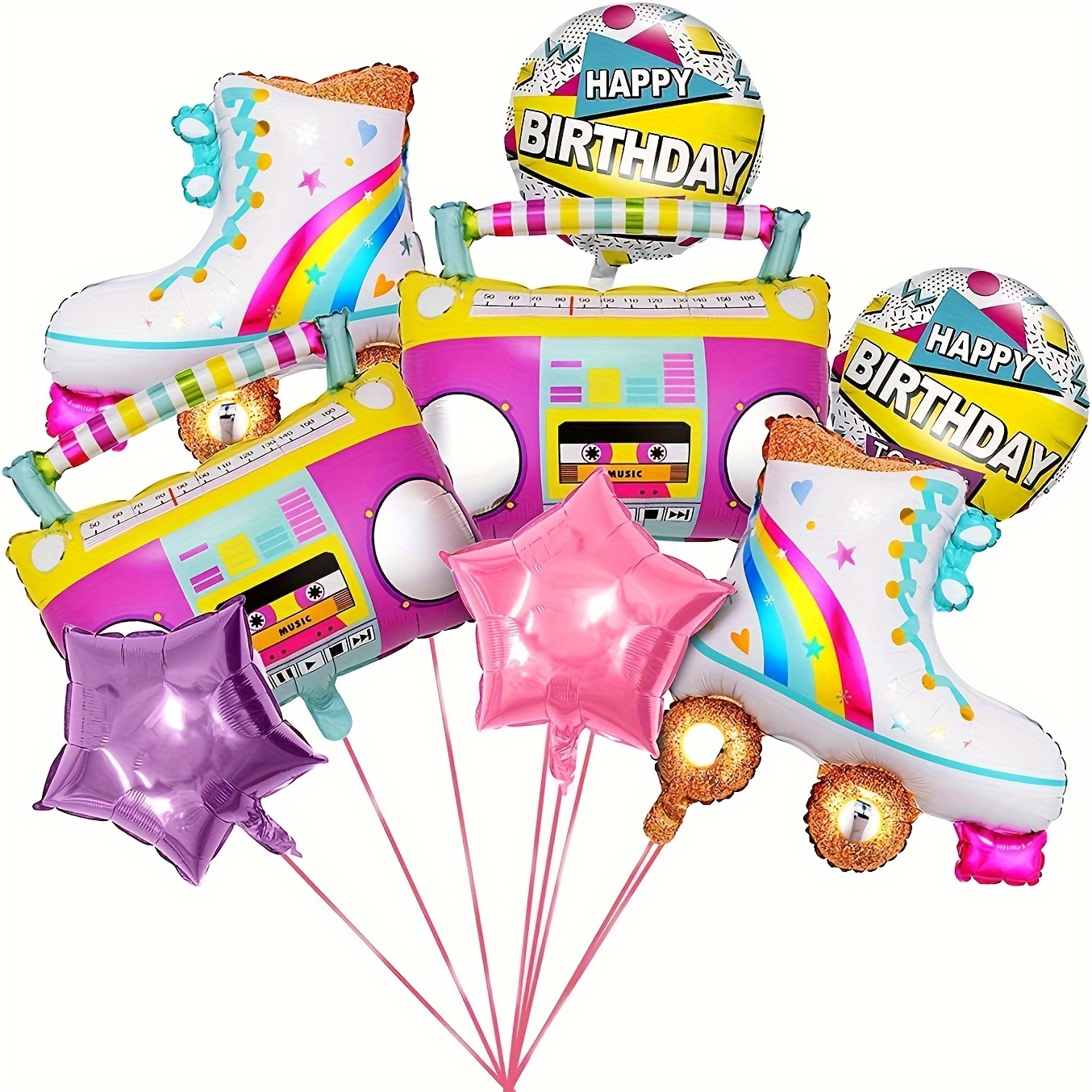 Rainbow Roller Skate Balloons Boom Box Balloon 4d Round - Temu
