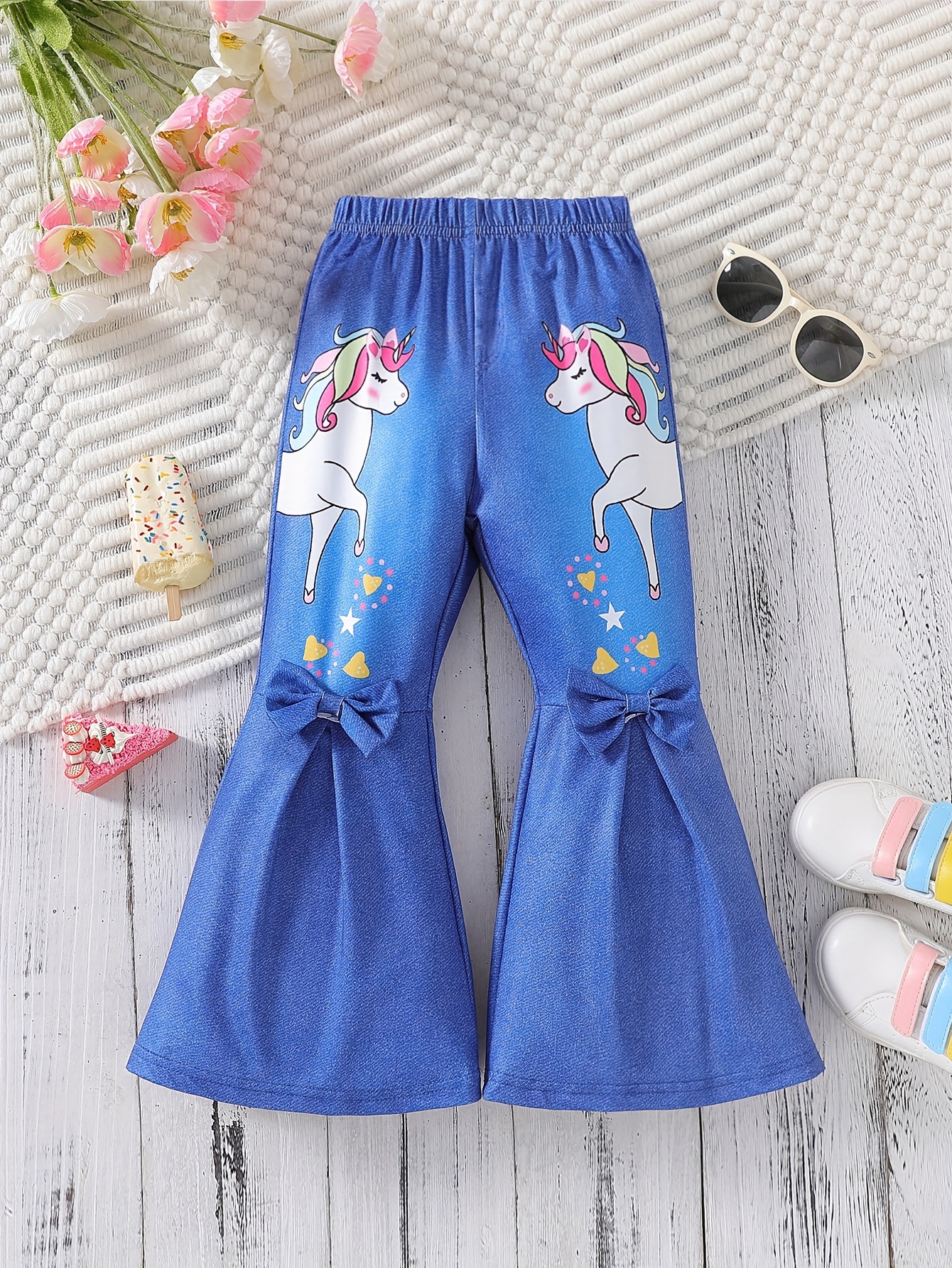 Little Girls Pull Unicorn Imitation Denim Print Allover - Temu