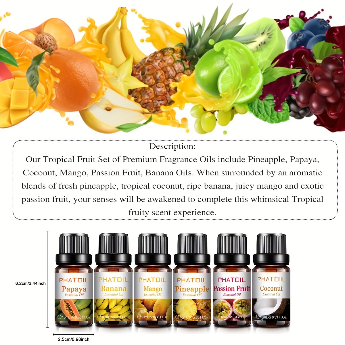 Fruity Fragrance Essential Oils, Fragrance Oils Gift For Diffuser,  Humidifier, Pineapple, Raspberry, Sweet , Lemon, Grapefruit, Half Ripe Peach  - Temu
