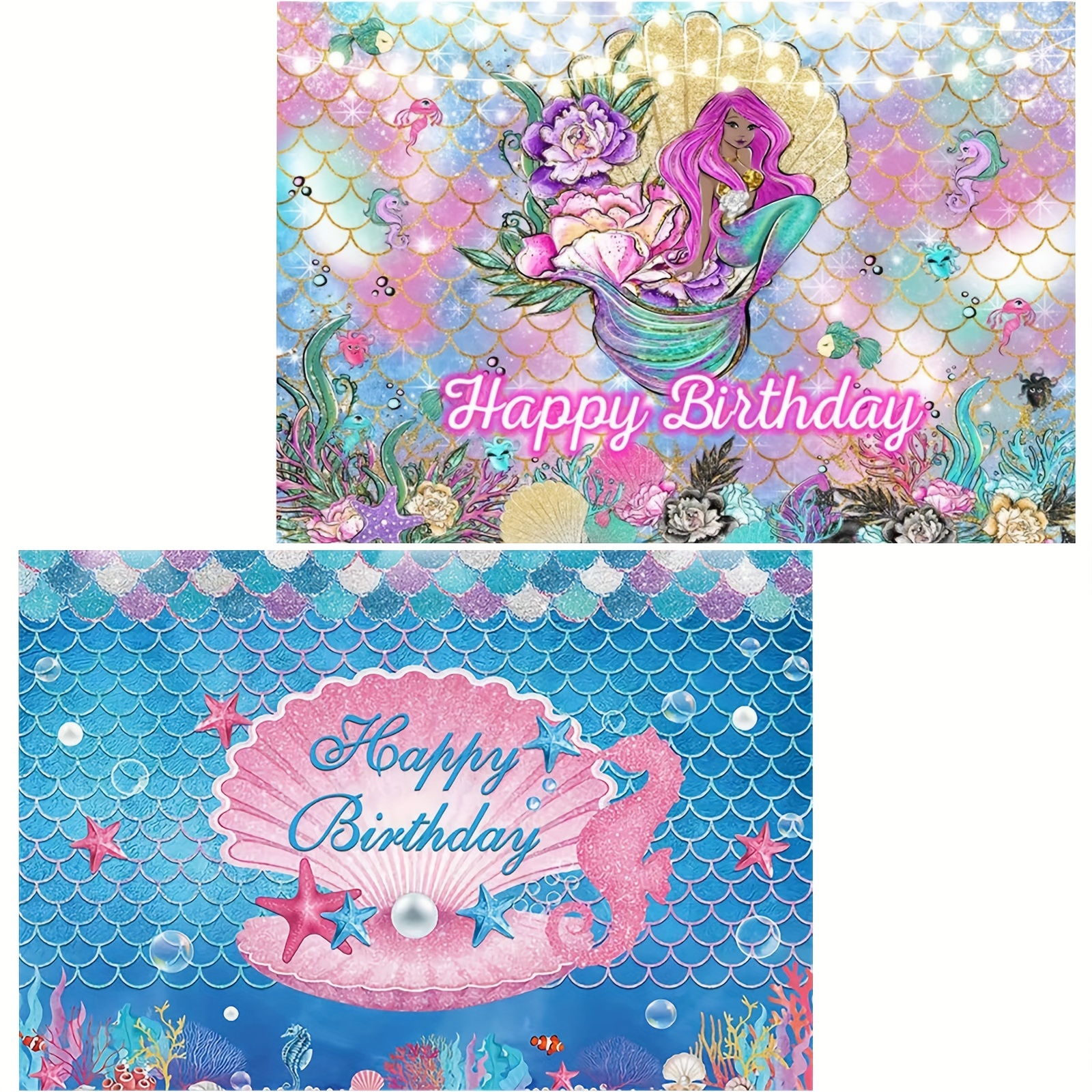 Fondo de sirena de feliz cumpleaños, suministros de fiesta de cumpleaños de  sirena bajo el mar, suministros para niñas Ariel, sirena, princesa