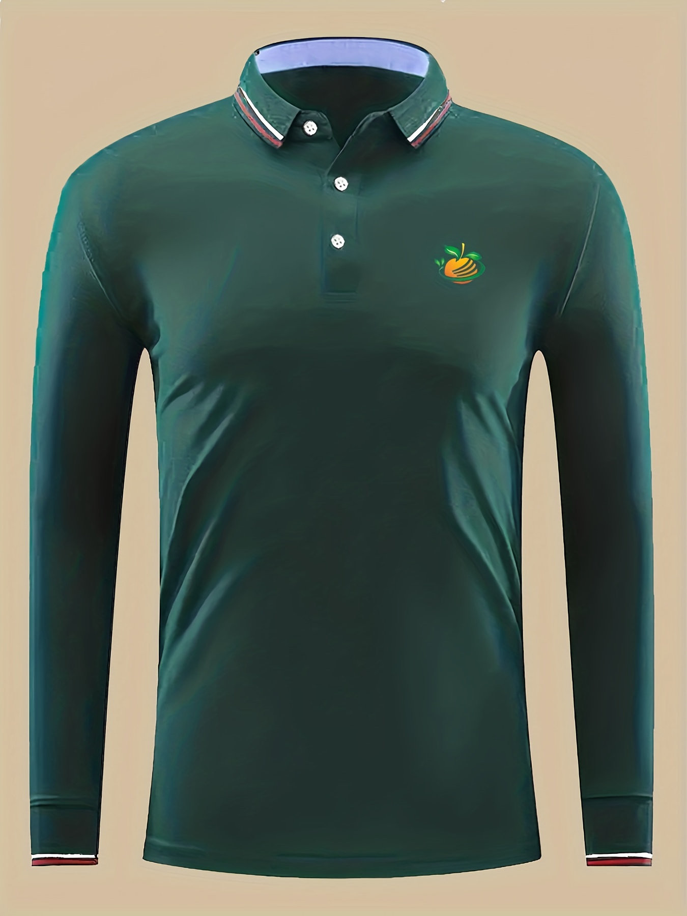 Orange Print Men's Casual Button Up Long Sleeve Lightweight Polo Shirt