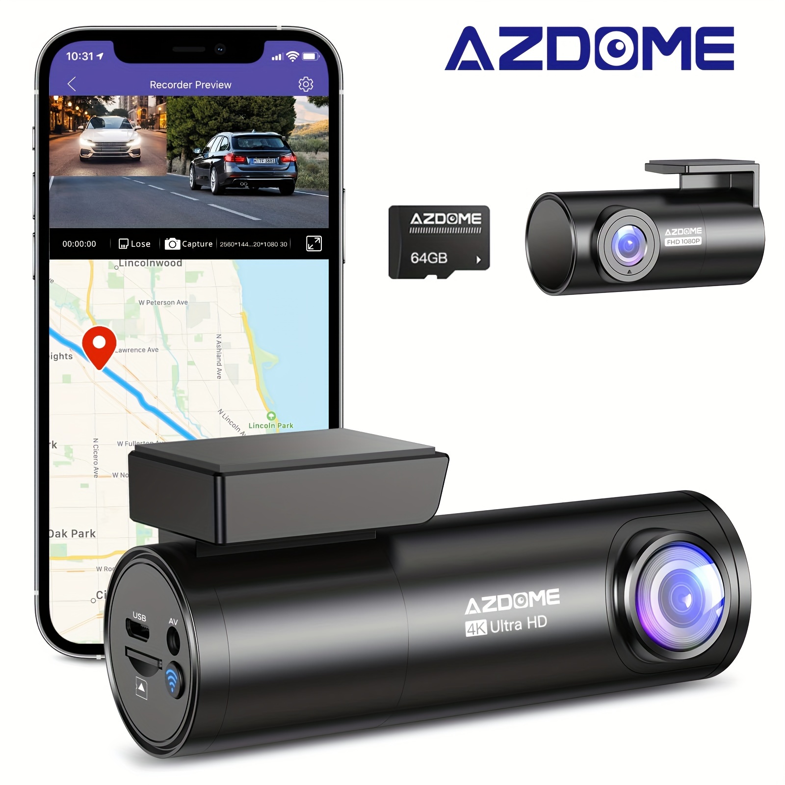 AZDOME M300 4K Car Dash Cam Full HD 1080P Car Video Recorder 170° G-sensor  Voice Control Dash Camera Back Front for Car Recorder - AliExpress