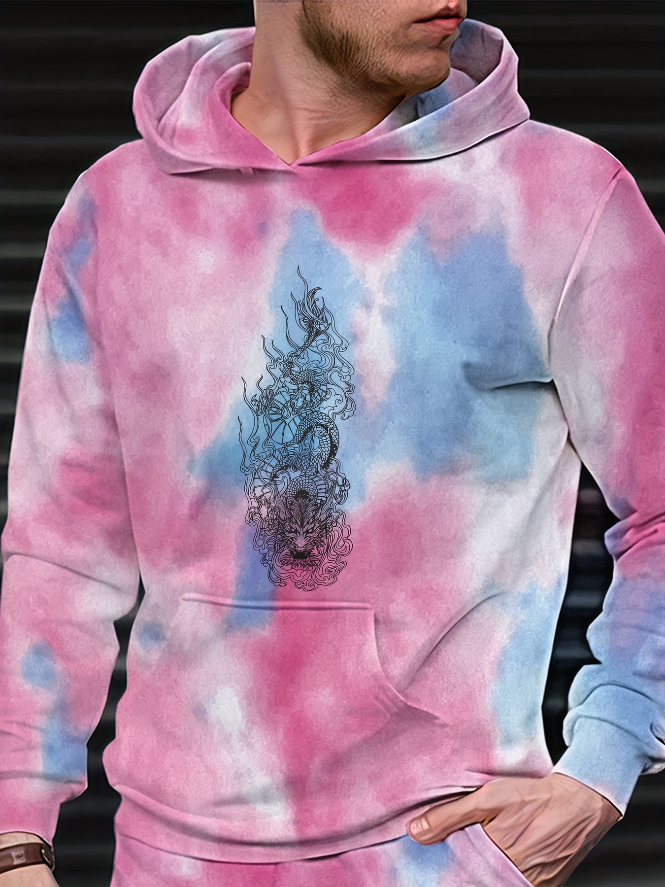 Dragon Print Men s Tie Dye Outfits Casual Hoodies Long Temu