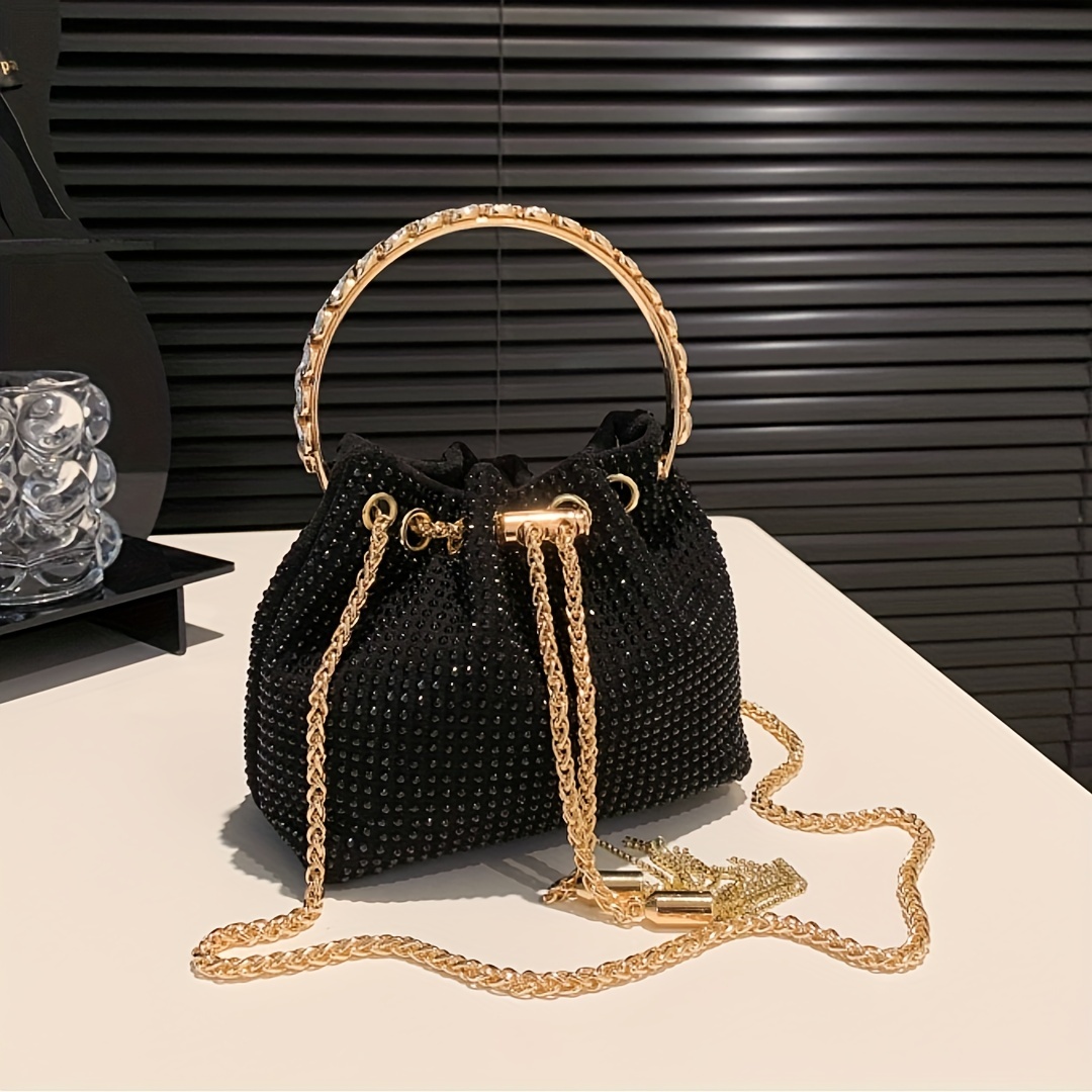 Luxury Shining Drill Ladies Clutch Gold Silver Color Handbag Chain