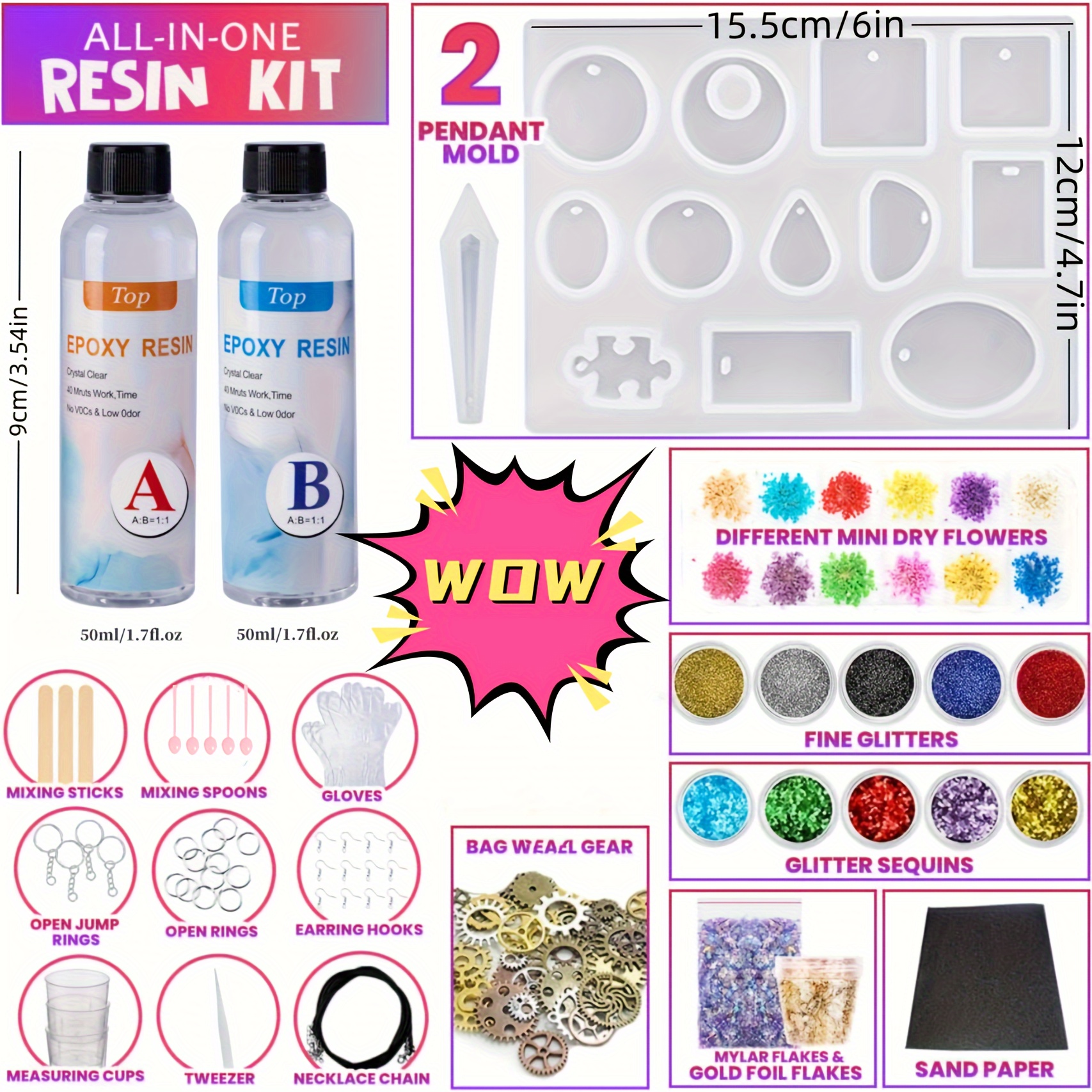 Epoxy Resin Kit for Beginners, Jewelry Making Starter Kit with Silicone  Molds