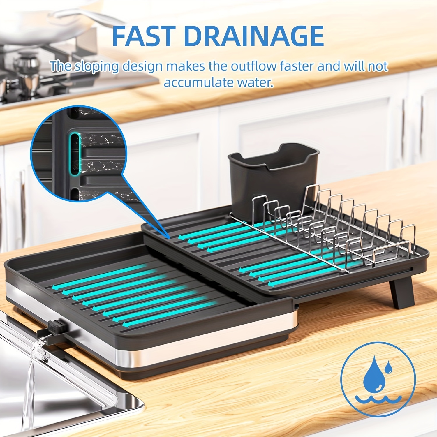 Iron Dish Drying Rack With Drainboard Dish Drainers For Kitchen Counter  Sink Adjustable Spout Dish Strainers, Black
