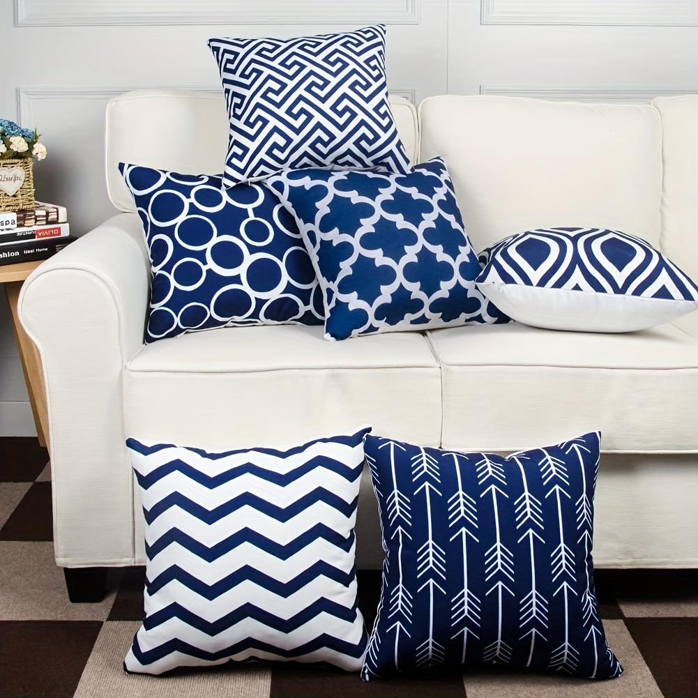 

6pcs, Navy Striped Linen Pillowcase, Indoor Sofa Cushion Cover, Outdoor Decoration, 17.71 * 17.71 Inch Home Decor, Room Decor, Bedroom Decor, Living Room Decor, Sofa Decor (pillow Insert Not Included)