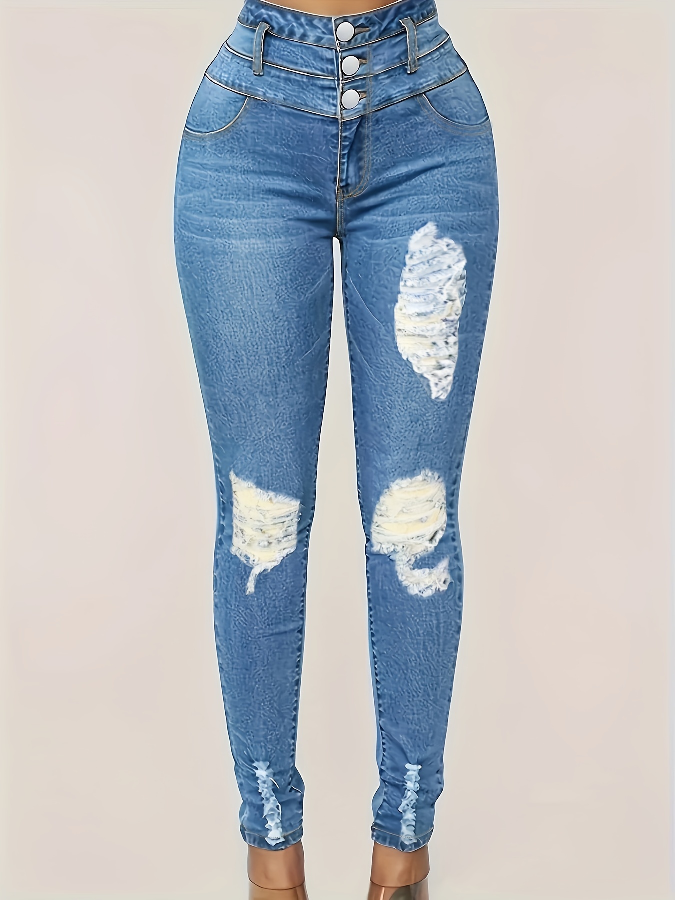 Calça jeans plus size cintura alta com botão fly reta e - Temu Portugal
