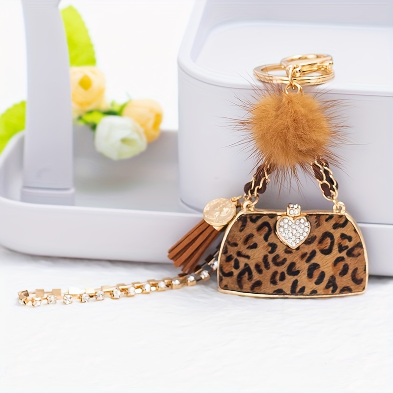 Charms Leopard Pattern Bag Shaped Keychains Pendant Car Wallet Key Chain Key  Accessories Purse Handbags Phone Key Ring Christmas Decorations For Women,golden  - Temu