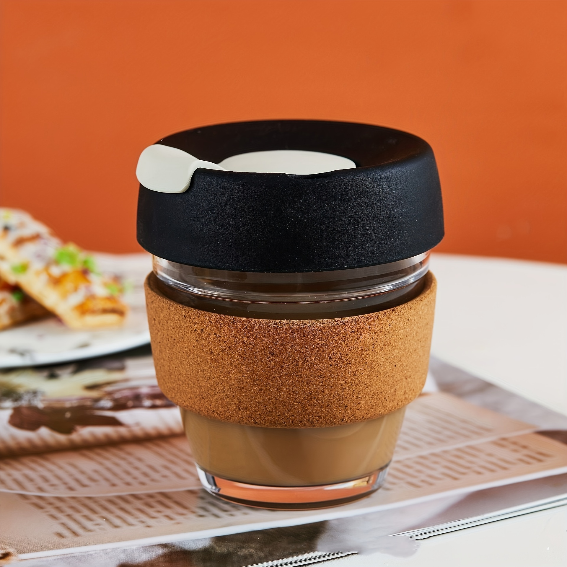 Coffee Glass Mug with Silicone Sleeve & Lid (340ml)