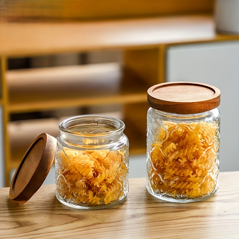 Candy Jar Cookie Jar Glass Storage Jar Sealed Bamboo Lid - Temu