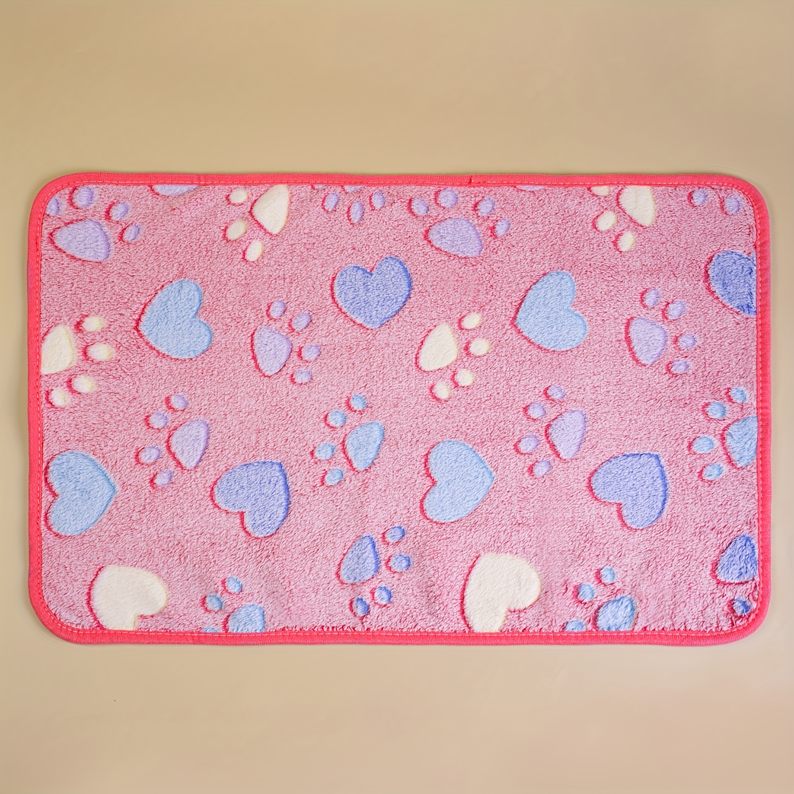 Pet Blanket with Printed Patterns Soft Warm Sleep Mat Fluffy Fleece Paw Print