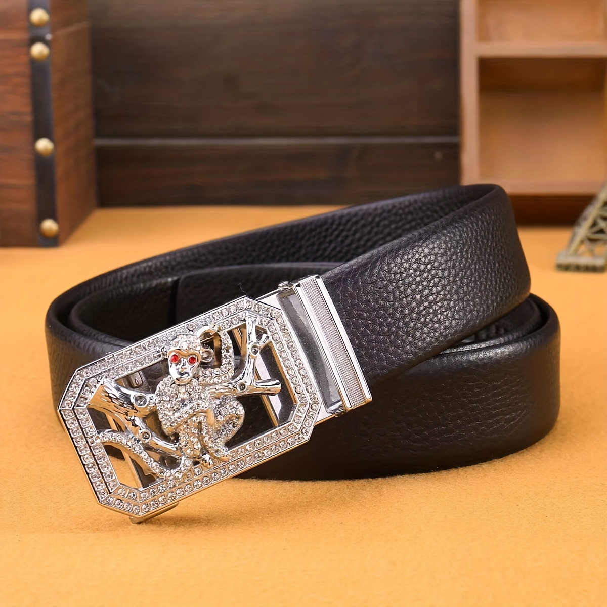 Mens Zodiac Silver Monkey Automatic Buckle Pu Leather Belt New Business  Fashion Youth Belt For Dad And Boyfriend Birthday Gift - Jewelry &  Accessories - Temu