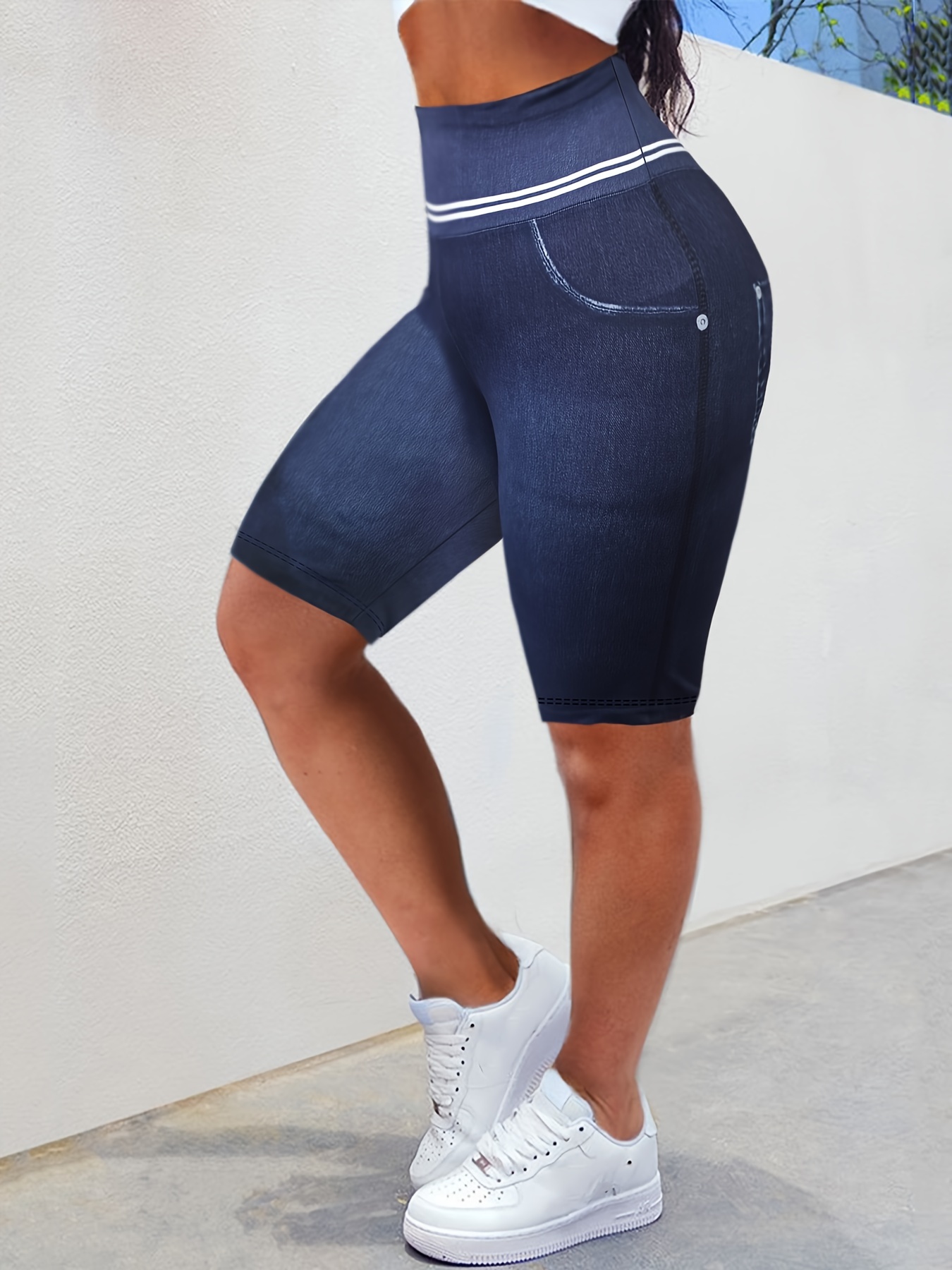 Plus size hot sale denim biker shorts