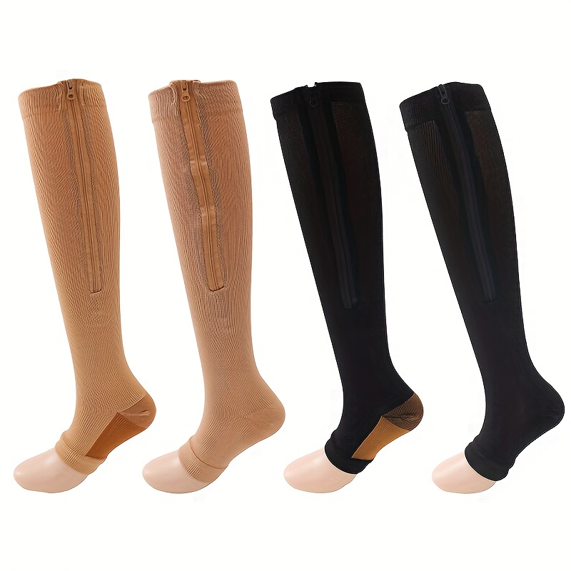Unisex Knee High Compression Socks Open Toe Side Zipper - Temu Canada