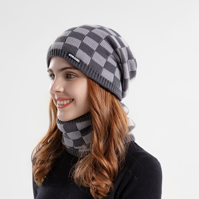 Winter Beanie Hat Scarf Set Warm Knit Hats Thick Fleece Lined Cap