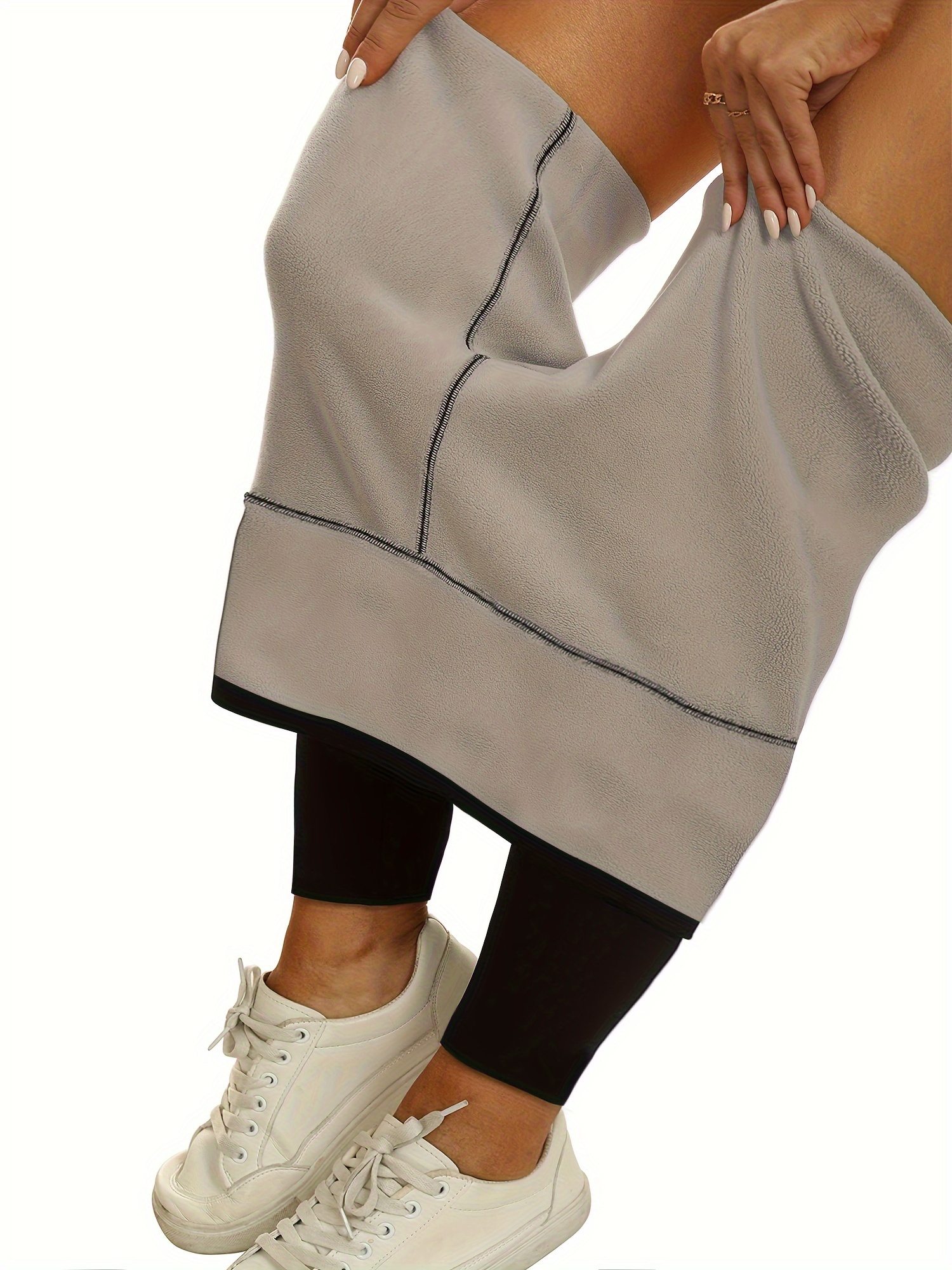 Plus Size Sports Leggings Women's Plus Solid Liner Fleece - Temu Canada