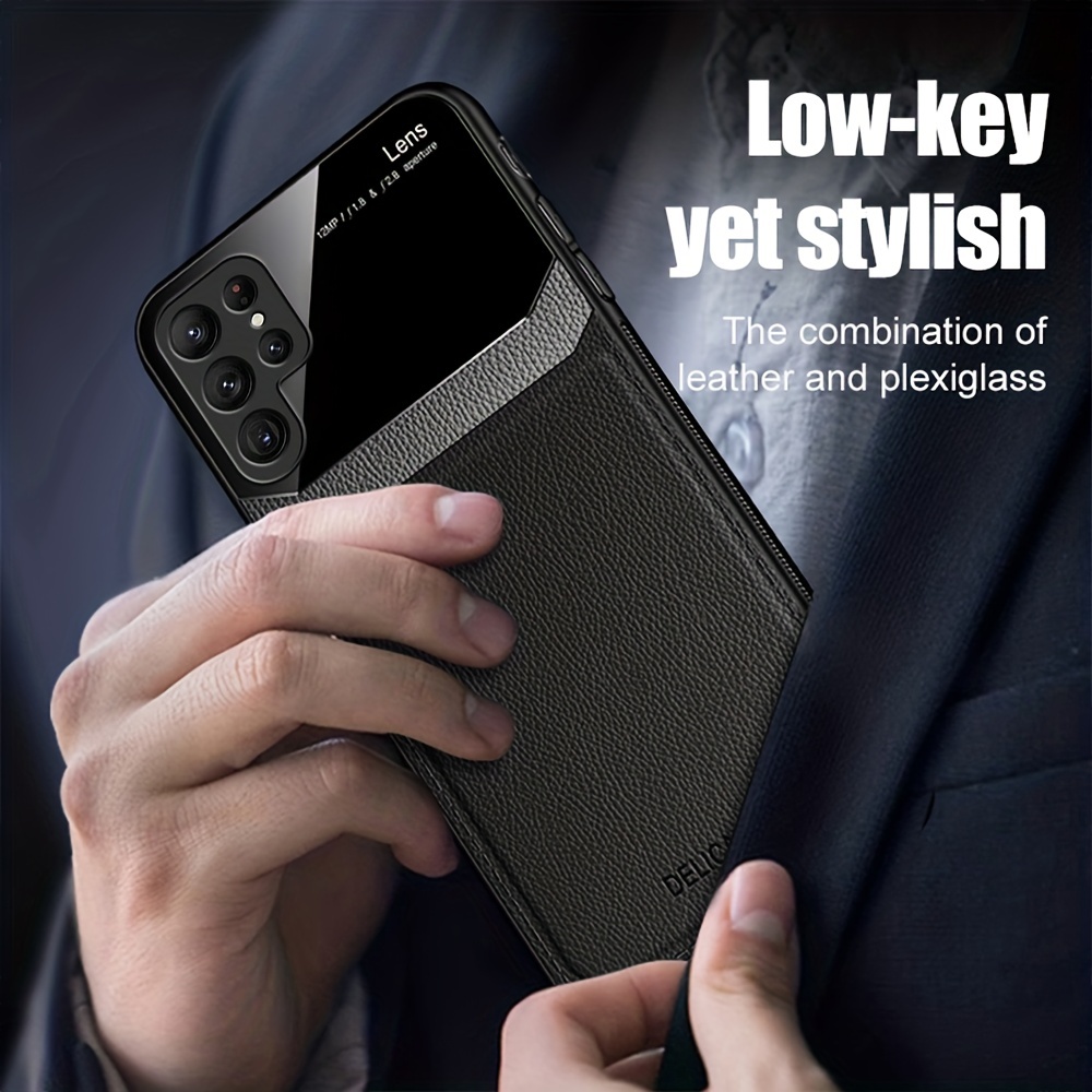  Designer Luxury Case for Samsung Galaxy S22 Ultra Case,Classic  Square Stylish PU Leather Back Soft Slim Protective Cover Case for Women  Men Compatible with Samsung Galaxy S22Ultra 5G 6.8(Black) : Cell