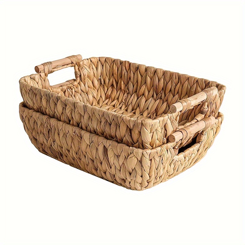 Caja de regalo con bordado de paja, cestas de almacenamiento de jacinto de  agua, cestas de almacenamiento de mimbre con tapa, cesta de mimbre de
