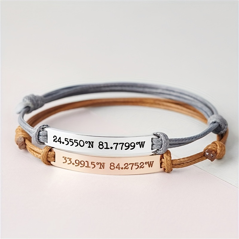 Custom Carved Name Charm Leather Rope Bracelet