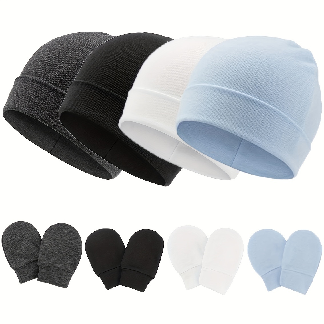 

4 Sets Of Cute Caps & Gloves - Perfect For Outdoor Activities For Newborn Babies, Ideal Choice For Gifts
