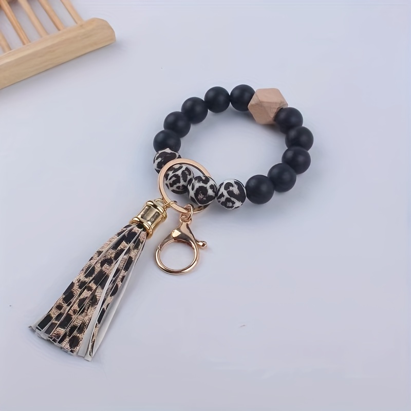 1pc Women Leopard Print Tassel Charm Fashionable Keychain For Key  Decoration