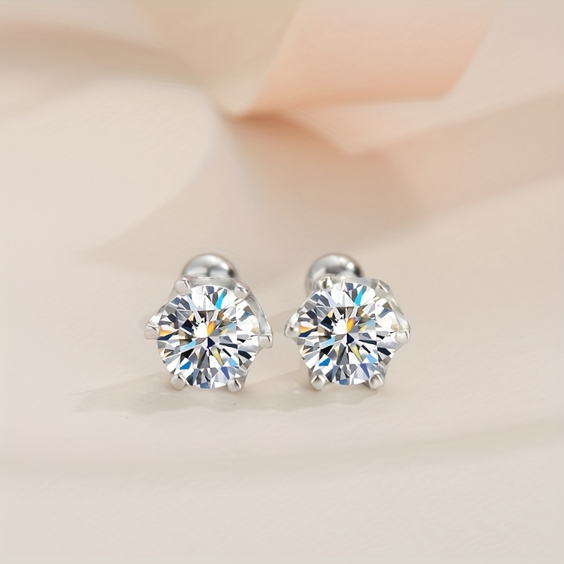 925 Silver Moissanite Stud Earrings, Spiral Ear Clog, Hip Hop Style