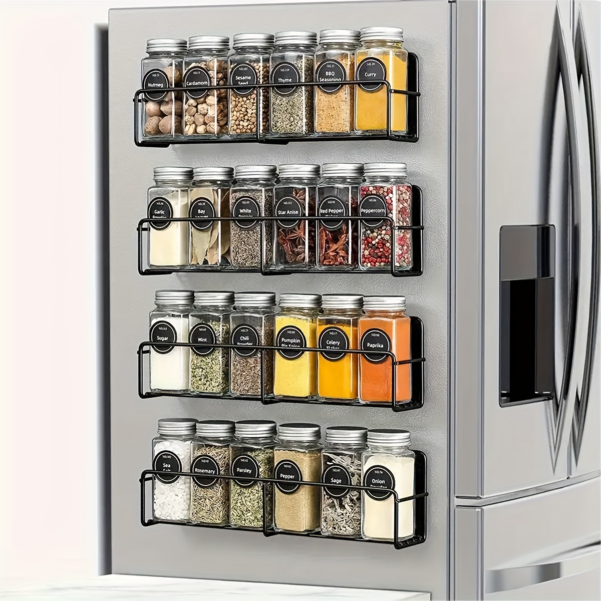 Estante magnético para especias para refrigerador, estante magnético, 4  unidades, organizador de especias para gabinete, estante de especias  colgante