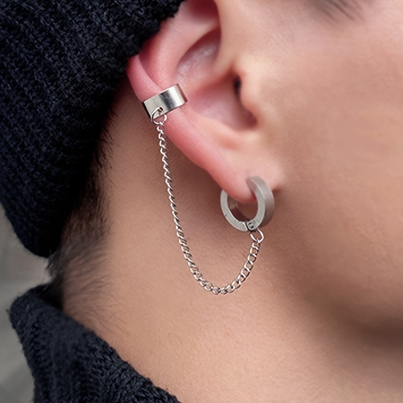 1pc Stainless Steel Six Star Mun Pendant Ear Clip Hip Hop Punk Fake Earrings  For Men, Save Money On Temu