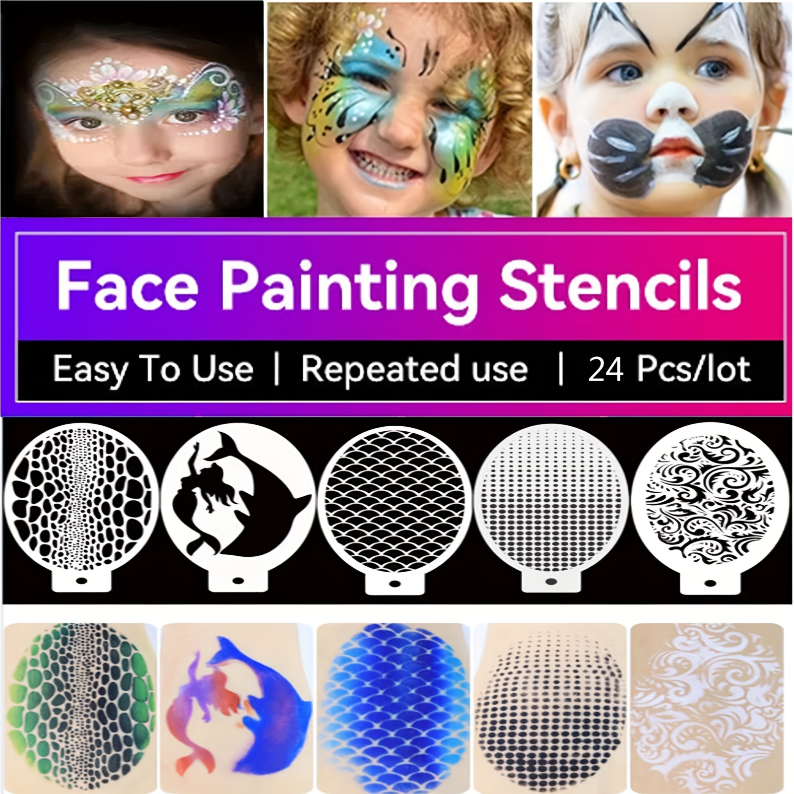 7 Shapes Unicorn Face Paint Stencils FOR KIDS Reusable Face