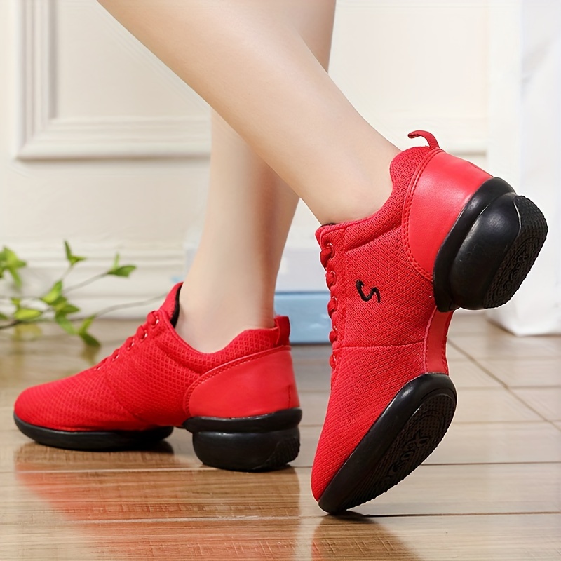 Zapatos de baile para mujer, zapatillas deportivas de baile de Jazz, Hip  Hop, transpirables, con suela suave, cómodas y flexibles, color rojo y