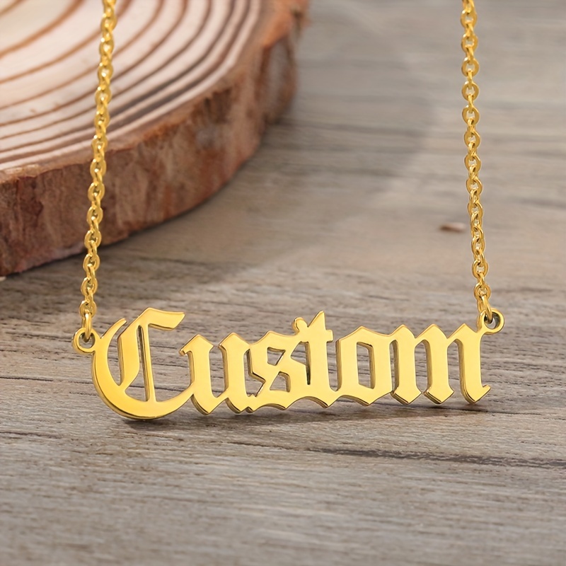 

Personalized Ancient English Golden Stainless Steel Customized Necklace Suitable For Daily Holiday Birthday Wear Necklace Gift Unisex Couple Necklace (customied Only English Language)