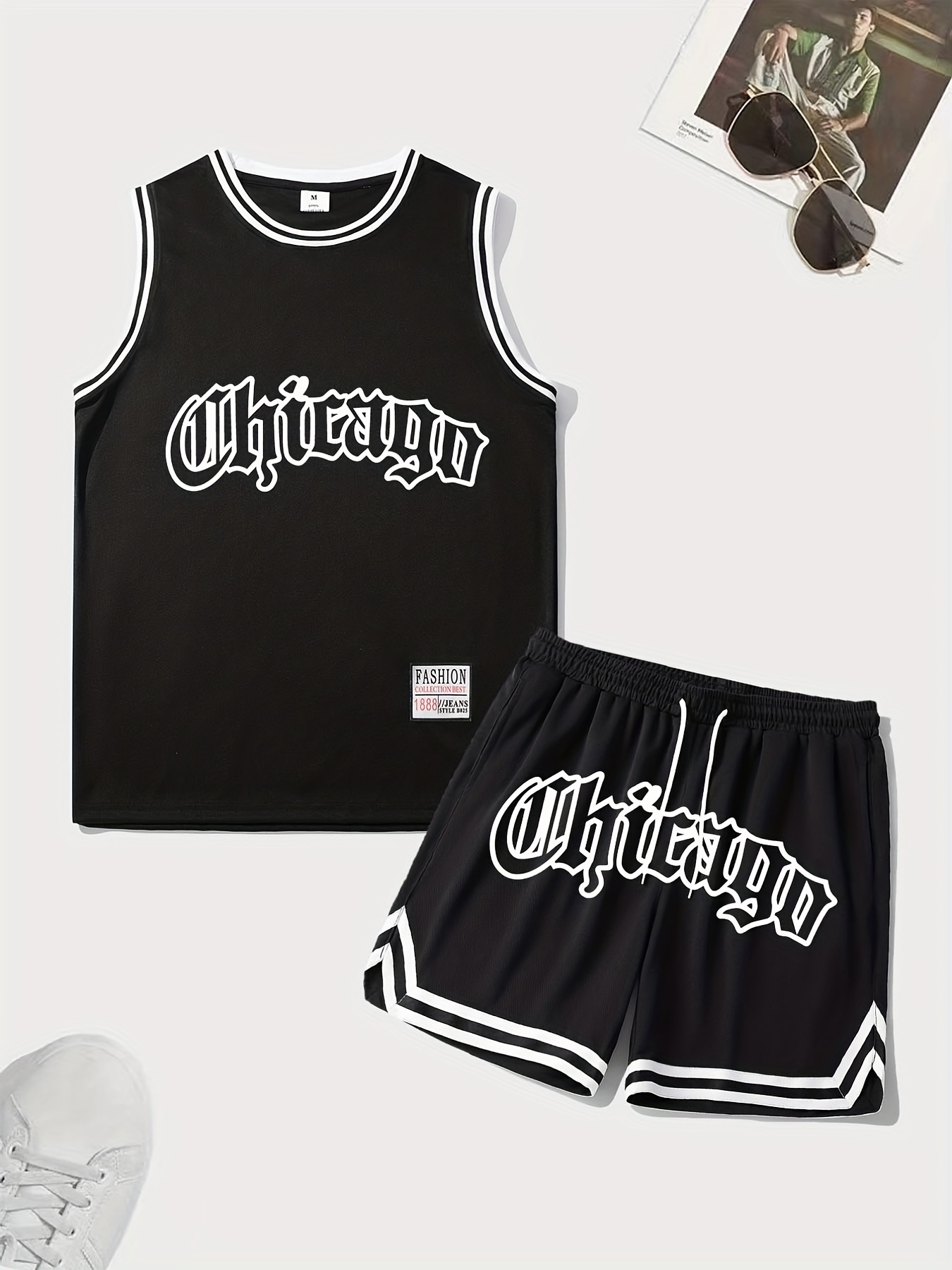 Fashion Mens Summer Set Chicago Graphic Print Shirt Shorts Set For